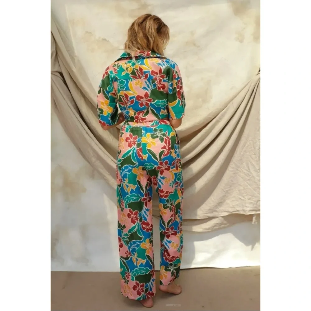 Stone Fox Swim X Free People Gita Linen Pants in Fiesta Floral XS Wide Leg NEW